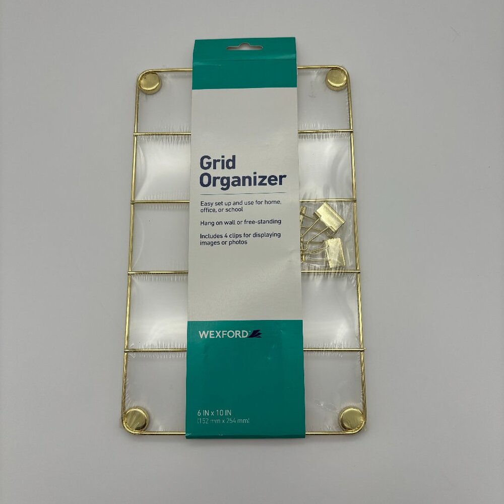 Wexford Gold Grid Organizer 6x10 in Home Office School Photo Notes Display NEW